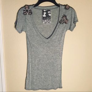 Young Fabulous & Broke T-shirt Gray Embellished Sz XS